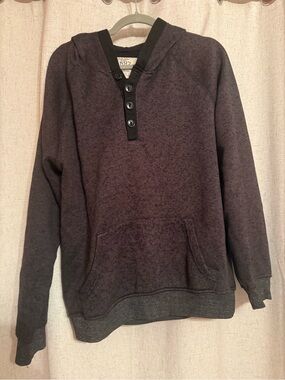 Men's Hooded Button Henley Sweater - Charcoal